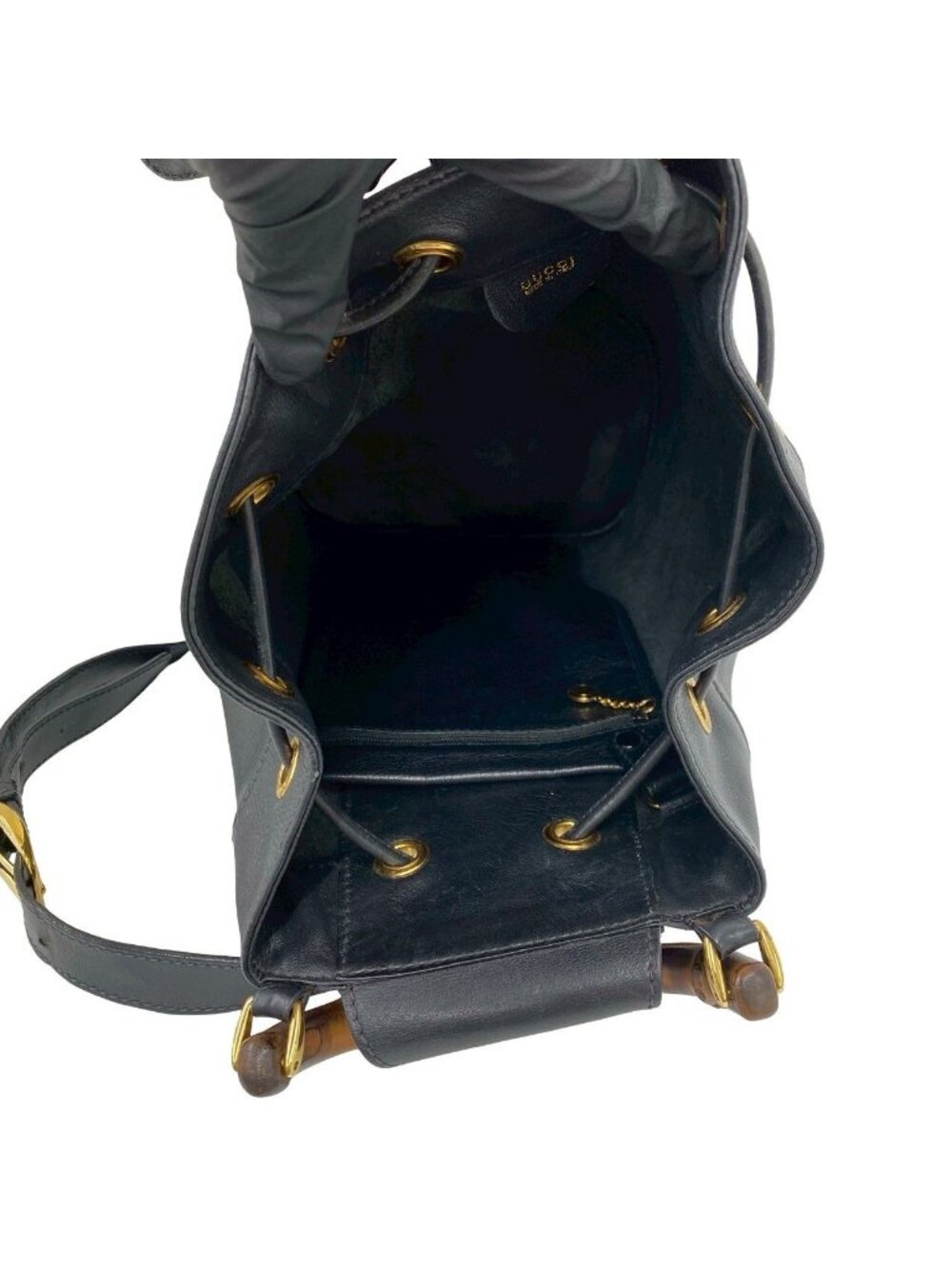 Gucci Vintage Bamb Leather Drawstring Belt Bag Black - Picture 9 of 10
